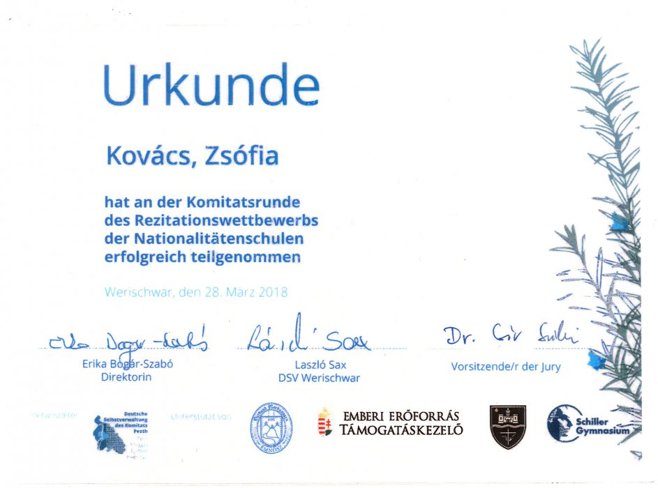 Kovács Zsófia - Urkunde